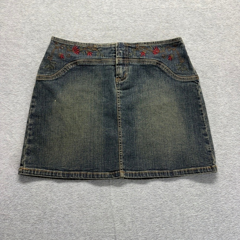 Vintage Candies Mini Skirt Womens 3 Blue Embroidered Y2K Dark Wash Denim